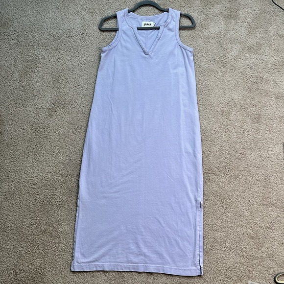PACT Purple Maxi Dress S 100% Organic Cotton Sleeveless V Neck Minimalist Slit - Picture 1 of 9